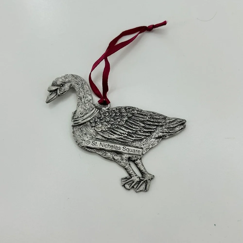St Nicholas Square Pewter Goose Ornament Bow Christmas Holiday‎ New Bird